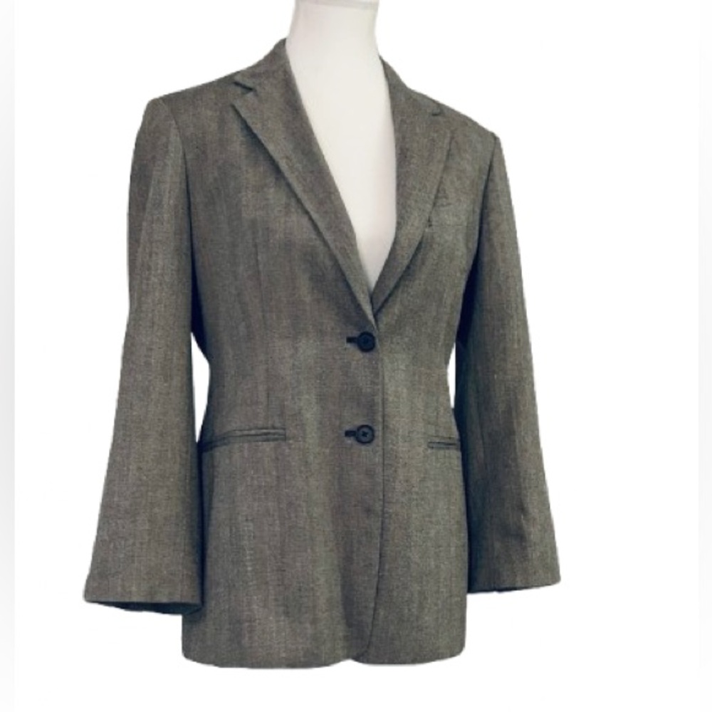 Vintage Ralph Lauren Wool Silk Blend Blazer 8P Gray Tan Jacket Designer Medium